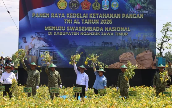 Panen kedelai bersama Kementan dan TNI AL di Nganjuk untuk percepatan swasembada