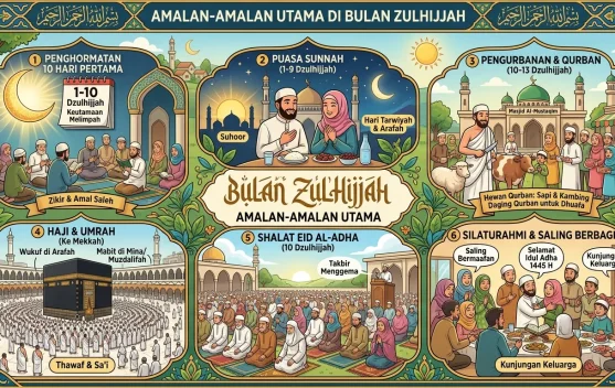 Ilustrasi ibadah di bulan Dzulhijjah dengan kurban dan dzikir
