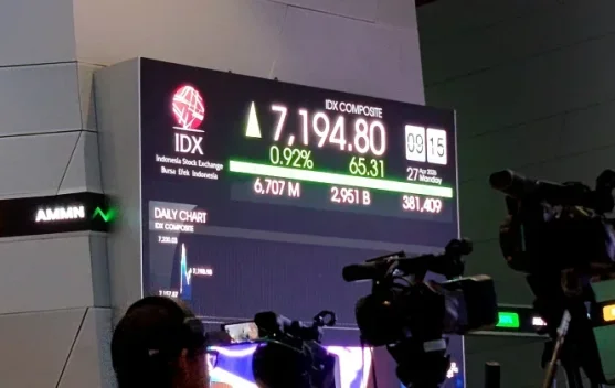 Grafik IHSG menguat 0,30 persen pada jeda siang 22 Mei 2026