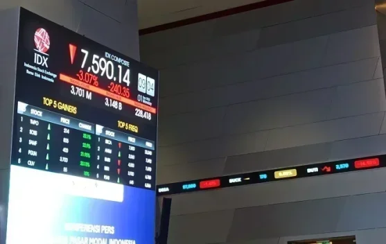 Grafik pergerakan IHSG melemah pada jeda siang 19 Mei 2026