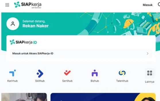 Antarmuka aplikasi SIAPkerja milik Kementerian Ketenagakerjaan