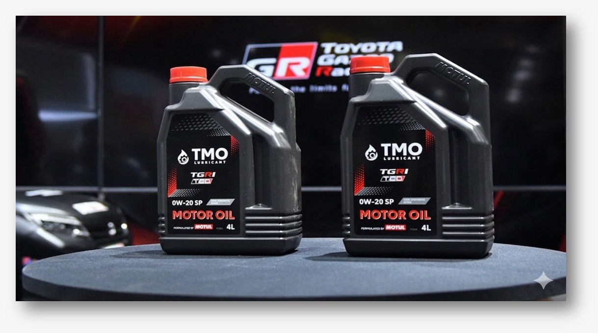 Kemasan Motul TMO TGRI 0W20 1 liter dan 4 liter untuk kendaraan Toyota