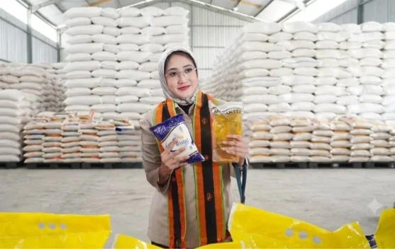 Ilustrasi minyak goreng dan pasar yang menggambarkan kenaikan harga