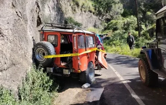 Jeep wisata terguling di tikungan Letter S Desa Wonokitri Gunung Bromo