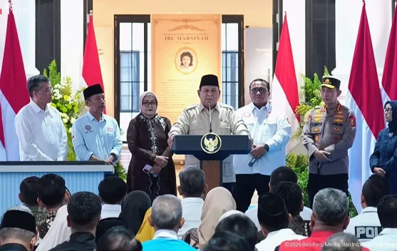 Presiden Prabowo berbicara saat peresmian Museum Marsinah dan rumah singgah di Nganjuk