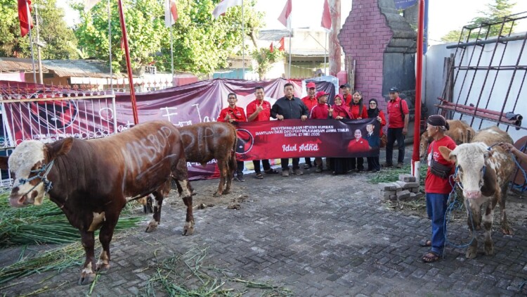 Penyerahan sapi kurban PDI Perjuangan Kabupaten Kediri kepada masyarakat dan Fatayat NU