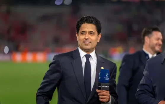 Nasser Al-Khelaifi merayakan keberhasilan PSG juara Ligue 1 musim 2025/26