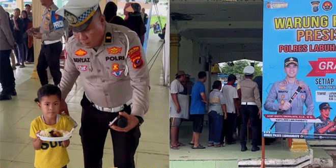 Wakapolres dan petugas membagikan makanan di Warung Polri Presisi Rantauprapat