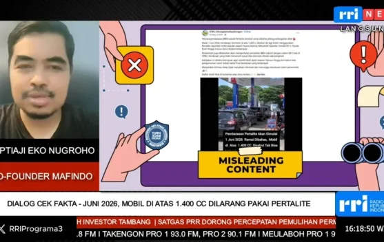 Ilustrasi logo Mafindo dan pemberitaan klaim larangan Pertalite hoaks