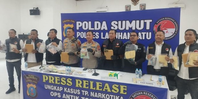Barang bukti sabu, ganja, dan aset yang disita Polres Labuhanbatu saat Operasi Antik Toba 2026
