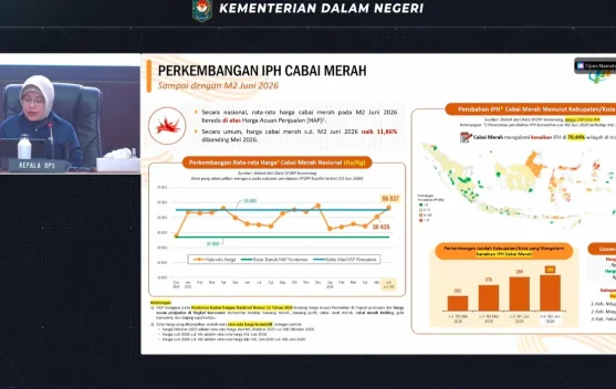 Ilustrasi penjual cabai merah di pasar menunjukkan lonjakan harga cabai di beberapa daerah