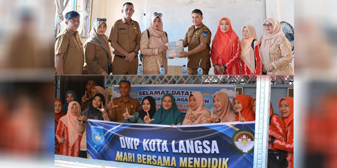Kunjungan DWP Kota Langsa ke SDN Telaga Tujoh, Pulau Pusong, menyerahkan bantuan edukatif