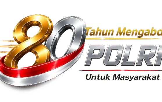 Logo Hari Bhayangkara ke-80 menampilkan angka 80 dengan lingkaran merah putih dan paduan warna emas perak