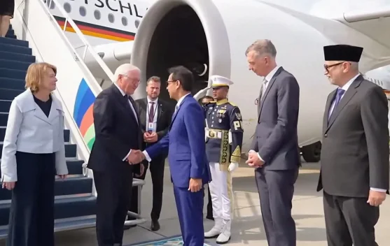 Presiden Jerman Frank-Walter Steinmeier disambut di Bandara Halim Perdanakusuma Jakarta