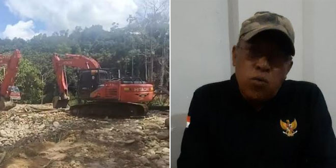 Alat berat excavator di kawasan hutan adat Tano Tombangan Angkola, Tapanuli Selatan