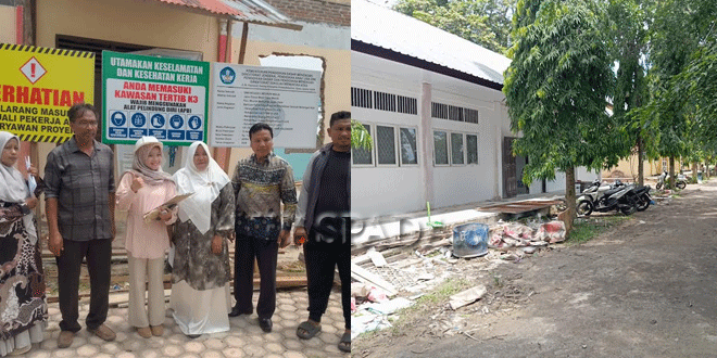 Pekerja lokal memperbaiki fasilitas sekolah pascabanjir di Aceh Utara