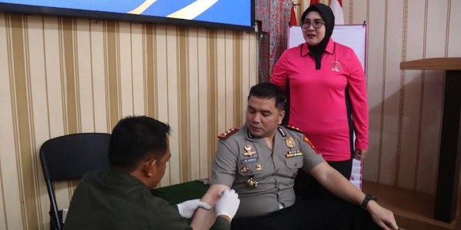 Suasana donor darah Polres Humbahas di Aula DP Silitonga, 15 Juni
