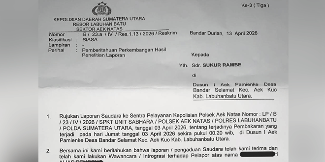 Lokasi pembakaran rumah di Dusun I Aek Pamienke, Desa Bandar Selamat, Labuhanbatu Utara