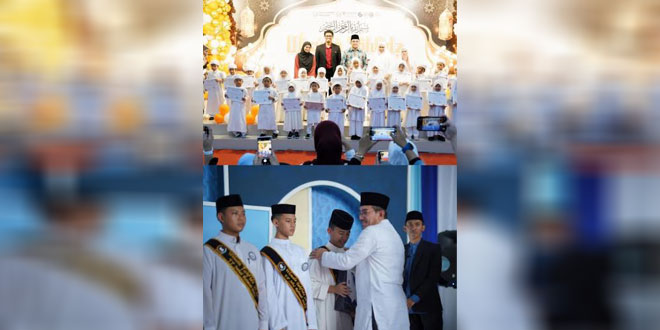 Siswa Yayasan Jabal Rahmah Mulia saat wisuda mengenakan seragam di Medan