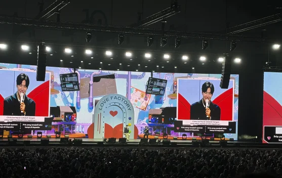 Ilustrasi penggemar Kpop dengan lightstick di konser dan interaksi di fan meeting