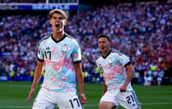 Charles De Ketelaere merayakan gol di Piala Dunia 2026