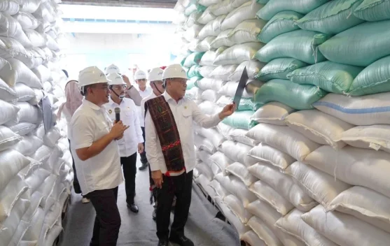 Menko Polkam Djamari Chaniago meninjau gudang Bulog Pulo Brayan di Medan, Sumatera Utara