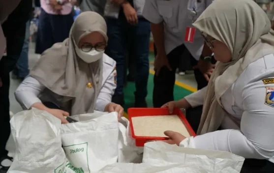 Pemeriksaan kualitas beras Bulog di Kompleks Pergudangan Sunter Timur Jakarta Utara