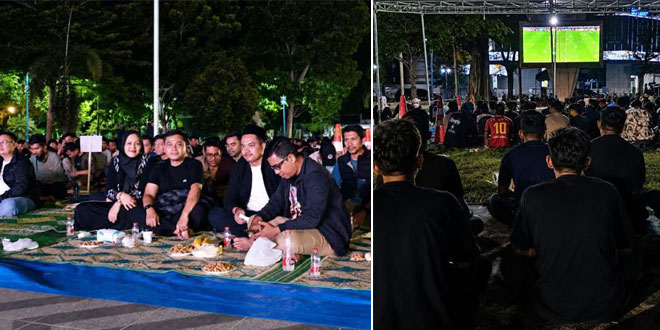 Warga menonton bareng Piala Dunia 2026 di Lapangan Merdeka, Langsa