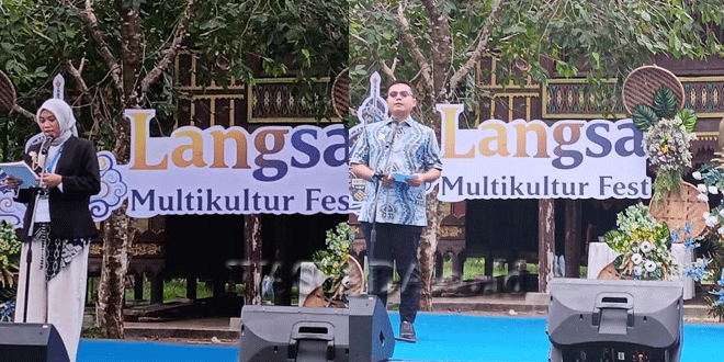 Suasana Langsa Multikultur Fest 2026 di Hutan Kota Langsa dengan panggung, pengunjung, dan stan seni budaya