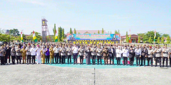 Upacara pembukaan pendidikan Bintara Polri SPKT TA 2026 di SPN Polda Sumut Hinai