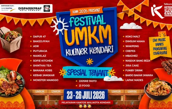 Bazar kuliner UMKM di Pelataran Kantor Wali Kota Kendari dengan berbagai tenant lokal