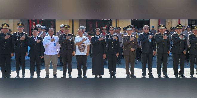 Upacara peringatan Hari Bhayangkara 2026 di Lapangan Apel Polres Siantar
