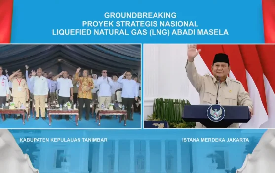 Presiden Prabowo saat meresmikan groundbreaking Proyek LNG Abadi Masela di Tanimbar