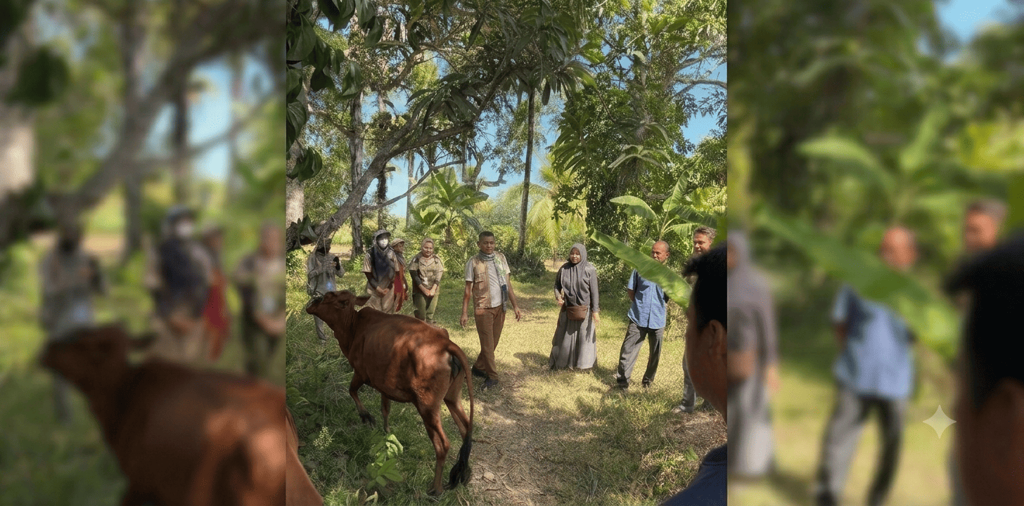 Petugas vaksinasi PMK dan pemberian vitamin pada sapi di Ingin Jaya Aceh Besar