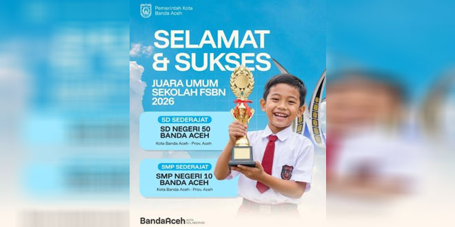 Siswa SDN 50 dan SMPN 10 Banda Aceh merayakan juara Umum FSBN 2026