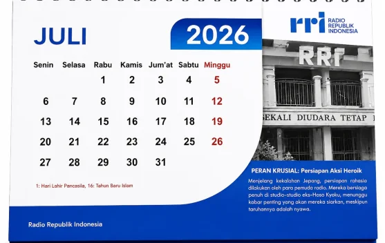 Ilustrasi kalender bertanda tanggal 5 Juli dan simbol Bank Indonesia serta raket bulu tangkis