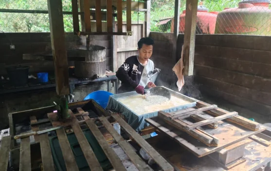 Produsen tahu uap di Mahakam Ulu menggunakan air penggumpal untuk proses produksi
