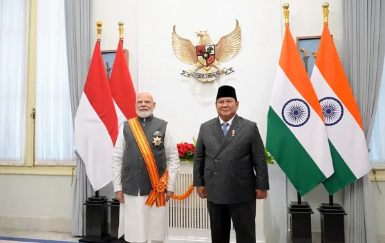 Presiden Prabowo dan PM Narendra Modi di Istana Merdeka saat penganugerahan Bintang Adipurna
