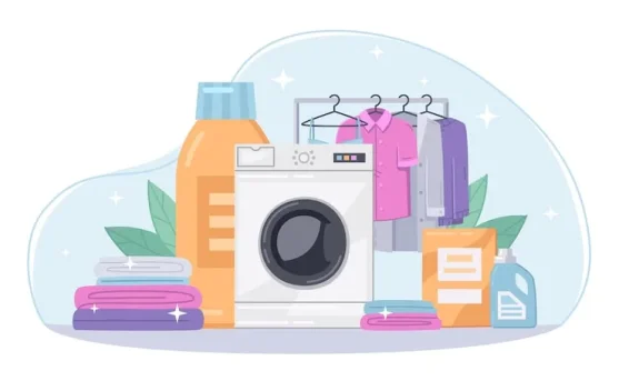 Logo Hancabarasih Laundry dan ilustasi layanan antar-jemput serta tim produksi