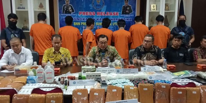 Barang bukti sabu, ganja, dan vape getar yang disita BNN Sumut