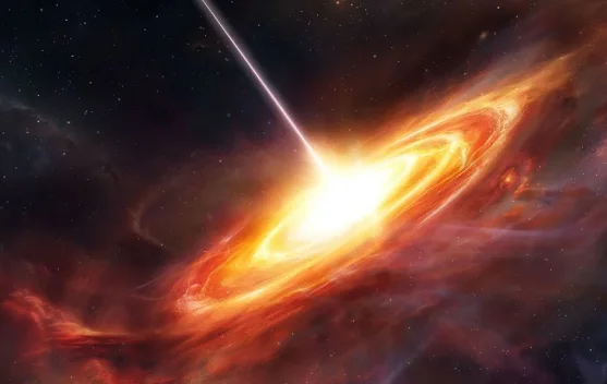 Ilustrasi quasar purba dan teleskop luar angkasa Euclid