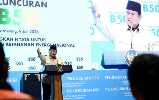 Presiden Prabowo berbicara saat peluncuran Mandatori Biodiesel B50 di Karawang