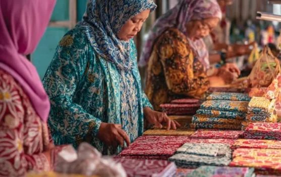 Perajin batik di rumah produksi UMKM sebagai simbol usaha mikro skala lokal