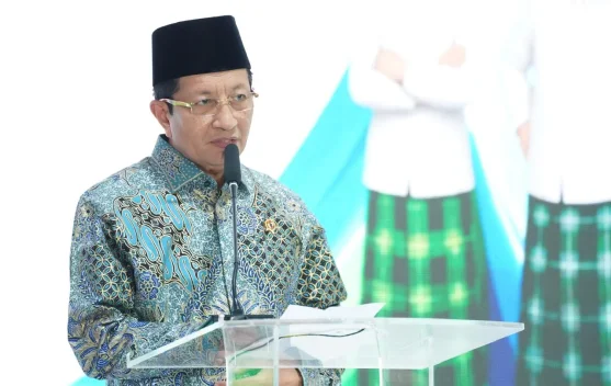 Menteri Agama Nasaruddin Umar saat peluncuran Gerakan Nasional RANA di Pondok Pesantren Al-Hamidiyah Depok