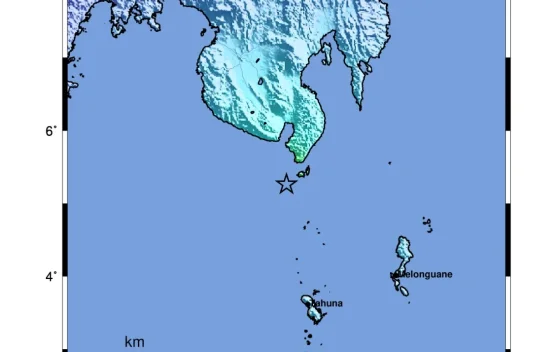 Peta lokasi episenter gempa di sekitar Mindanao dan Kepulauan Sangihe