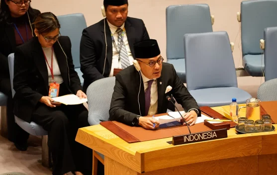 Wamenlu Arrmanatha Nasir menyampaikan pernyataan di Markas Besar PBB, New York
