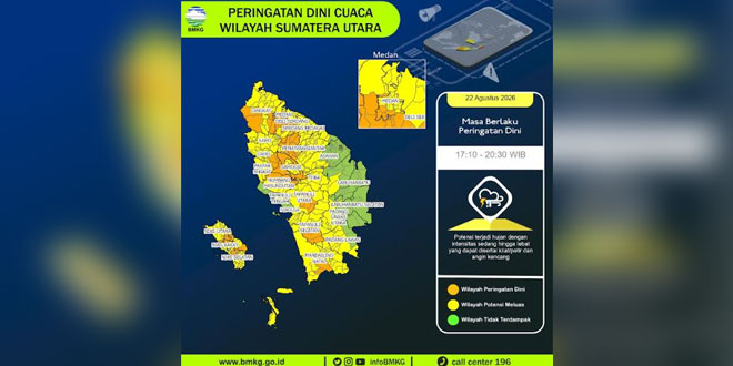 Ilustrasi awan hujan dan petir di langit Sumatera Utara