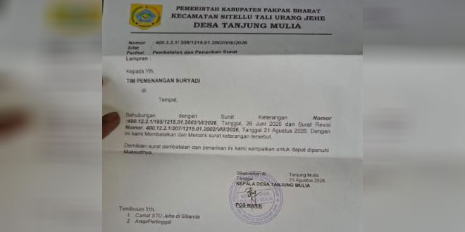 Kantor Kepala Desa Tanjung Mulia di Sitellu Tali Urang Jehe