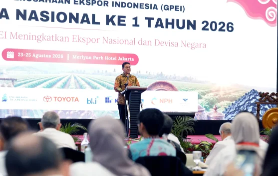 Menteri Perdagangan Budi Santoso membuka Rakernas GPEI 2026 di Jakarta