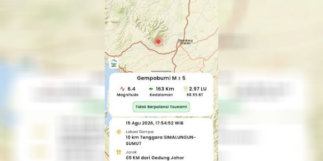 Peta lokasi episenter gempa di Simalungun Sumatera Utara dan laporan BMKG